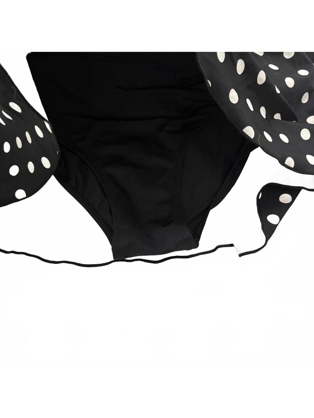 Swimsuits For All | One Piece Black White Polka Dot Halter Skirted Ruffle 14 - Picture 4 of 8
